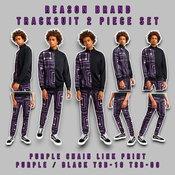 Reason Purple Chain Link Print Tracksuit Set Hoodie & Pants Mens X-Large - Picture 1 of 11